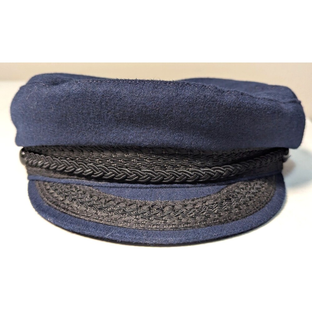 Vintage Greek Fisherman Hat Navy Blue Wool Fiddler Mariner Cap Made in USA XL